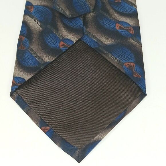 OSCAR DE LA RENTA Men’s Blue Brown Geometric Silk Tie Designer Classic Retro - Picture 5 of 7